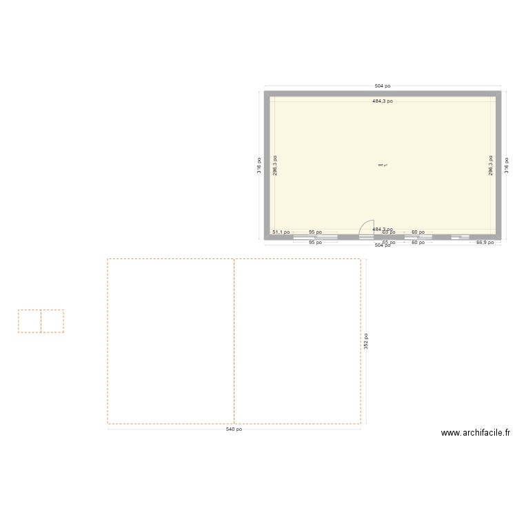 gouines. Plan de 1 pièce et 93 m2