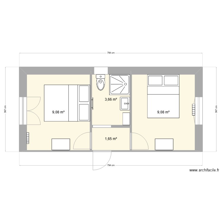 extension 2. Plan de 4 pièces et 23 m2