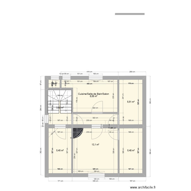 immeuble1 3ème existant . Plan de 7 pièces et 42 m2