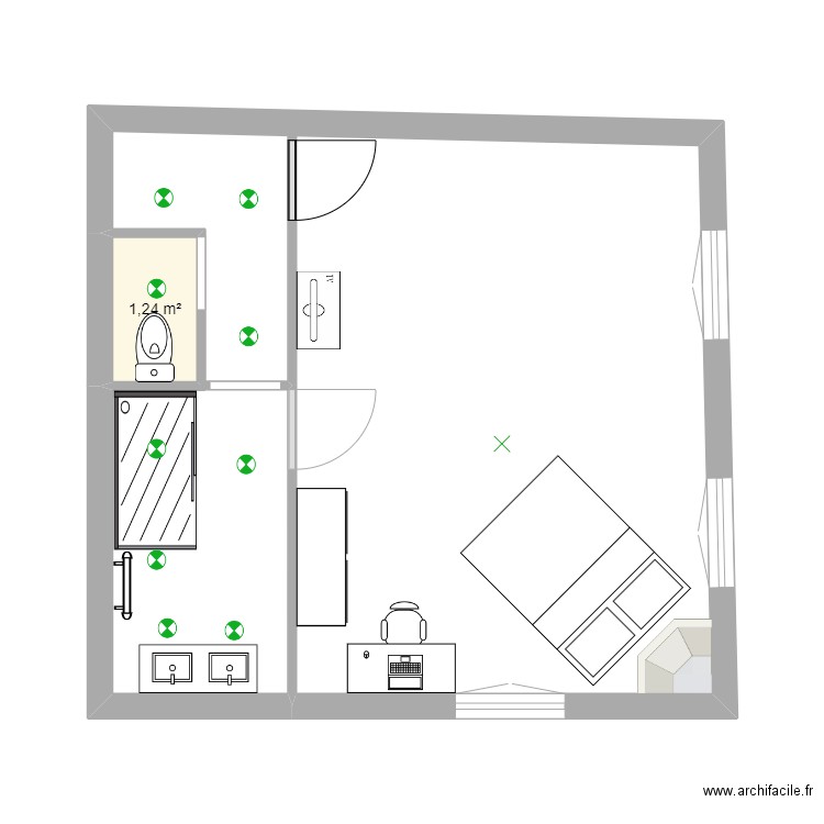 LEANDRE. Plan de 1 pièce et 1 m2