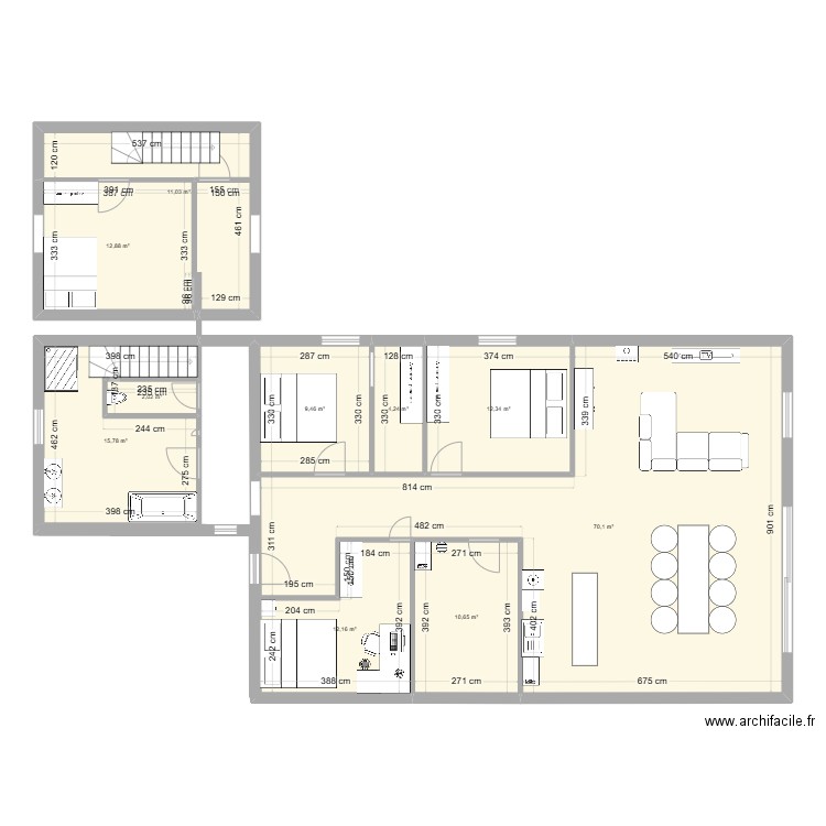 PROJET 1 . Plan de 10 pièces et 161 m2