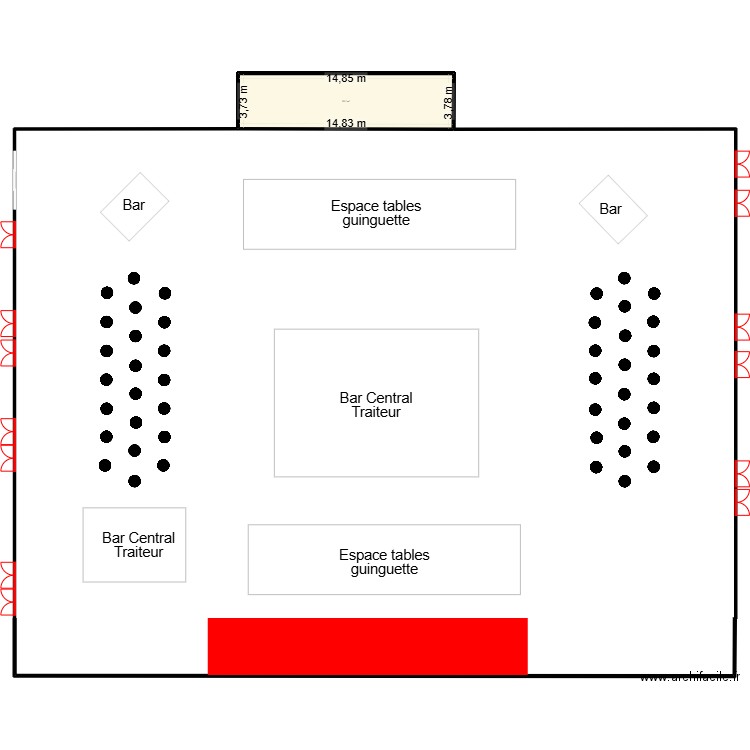 Pavillon espace cocktail déjeunatoire et pause café. Plan de 1 pièce et 56 m2