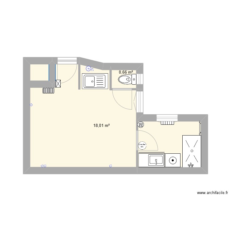 Léonce Basset 2. Plan de 2 pièces et 19 m2