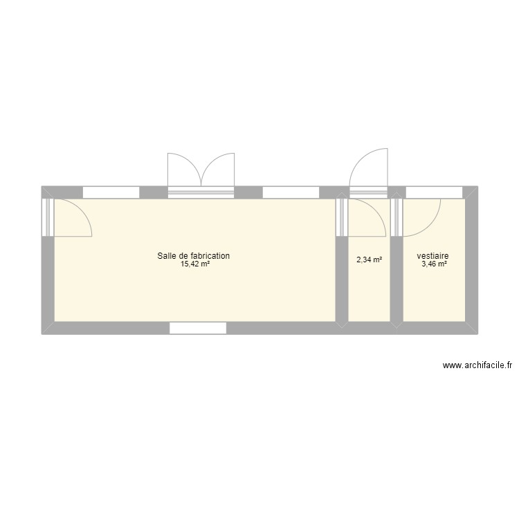 Salle de fabrication. Plan de 3 pièces et 21 m2