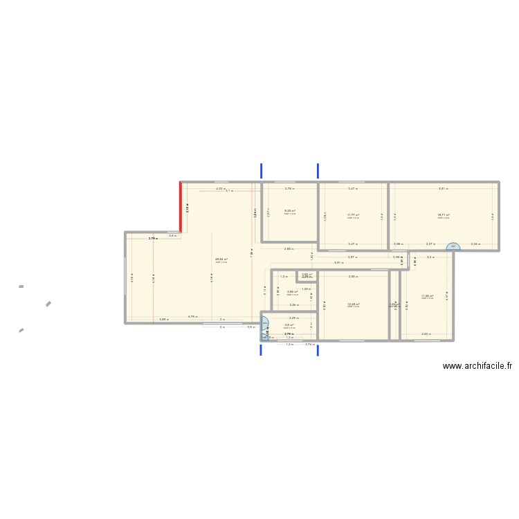 Matrice de Base Sans toucher Porteur. Plan de 10 pièces et 123 m2