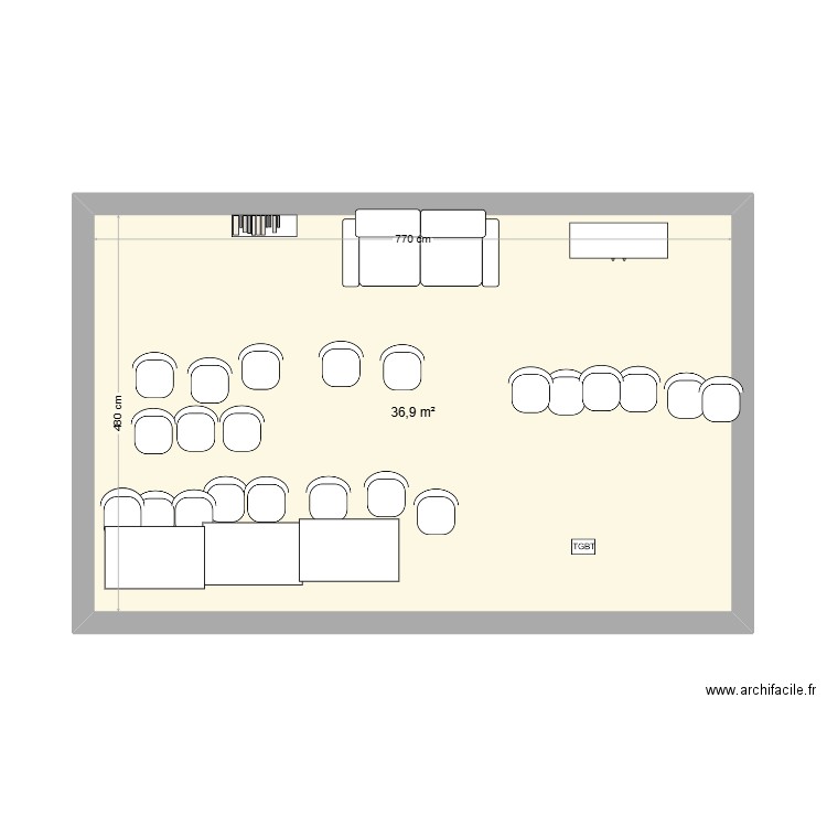 Classe. Plan de 1 pièce et 37 m2