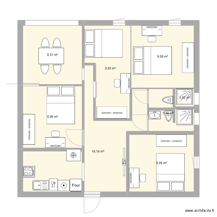 appartement sainte marie. Plan de 8 pièces et 65 m2