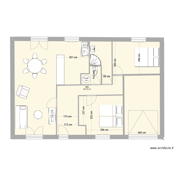 CHATEAUDUN. Plan de 1 pièce et 91 m2