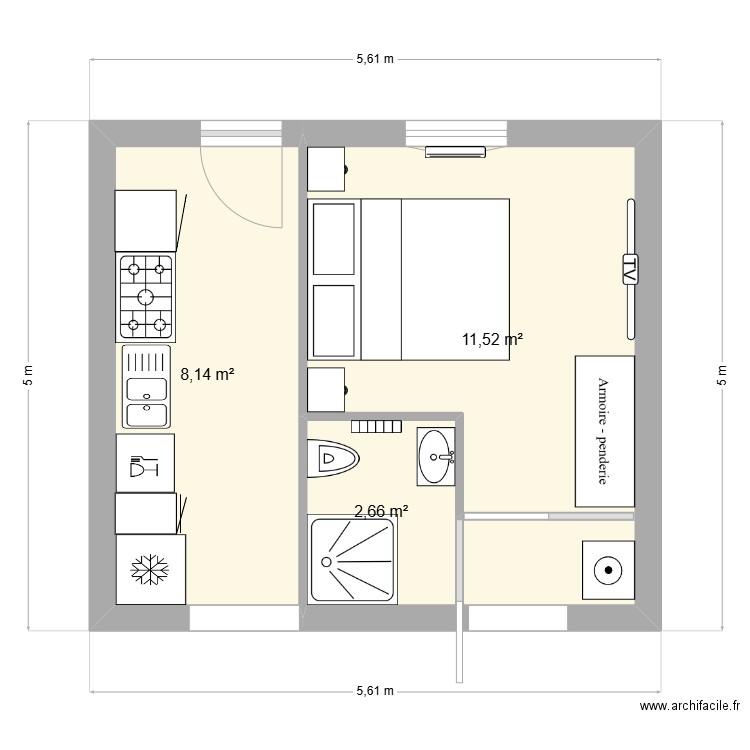 EXTENSION V2. Plan de 3 pièces et 22 m2