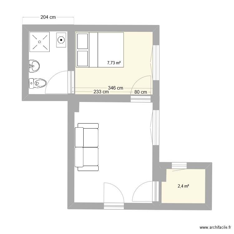 23HM. Plan de 2 pièces et 10 m2