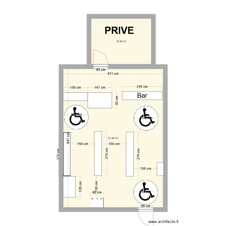 AVANT TRAVAUX. Plan de 2 pièces et 62 m2