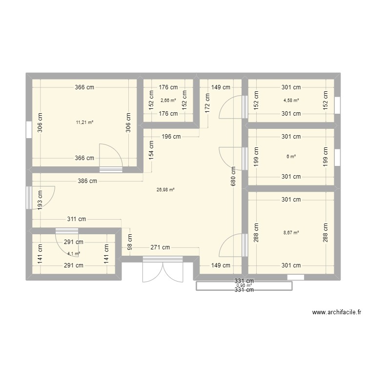 plan 1 sada. Plan de 8 pièces et 65 m2