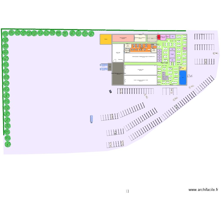 12.04 Plan Masse implantation _David_Modif Labo. Plan de 38 pièces et 1258 m2