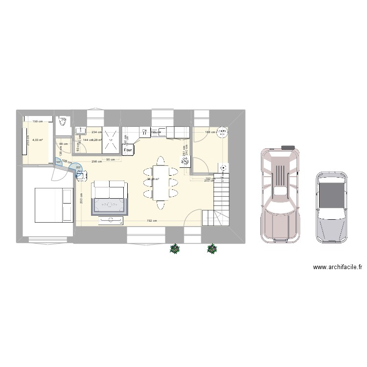 petite maisan. Plan de 3 pièces et 46 m2