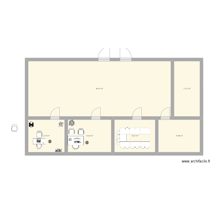 bureaux. Plan de 6 pièces et 112 m2