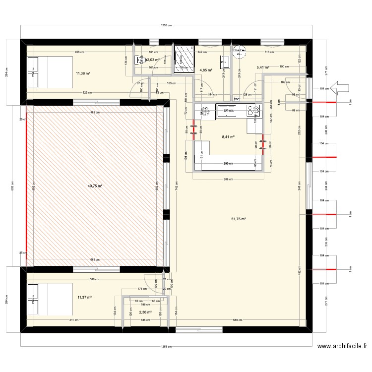 Conteneur U (3x1/2 conteneur). Plan de 9 pièces et 138 m2