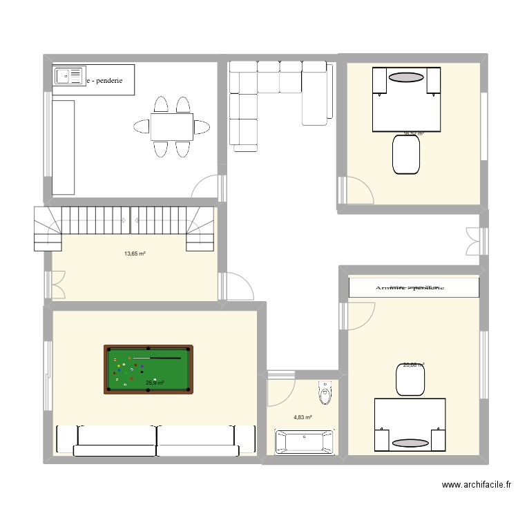 kelaa 1275. Plan de 5 pièces et 82 m2