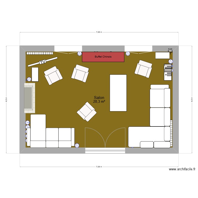 Salon New. Plan de 1 pièce et 28 m2