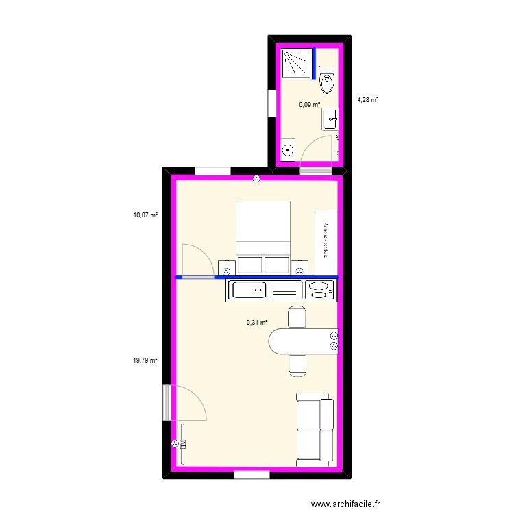 rdc droit. Plan de 5 pièces et 72 m2