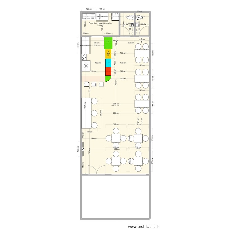 Le comptoir caféinné version 2. Plan de 4 pièces et 73 m2