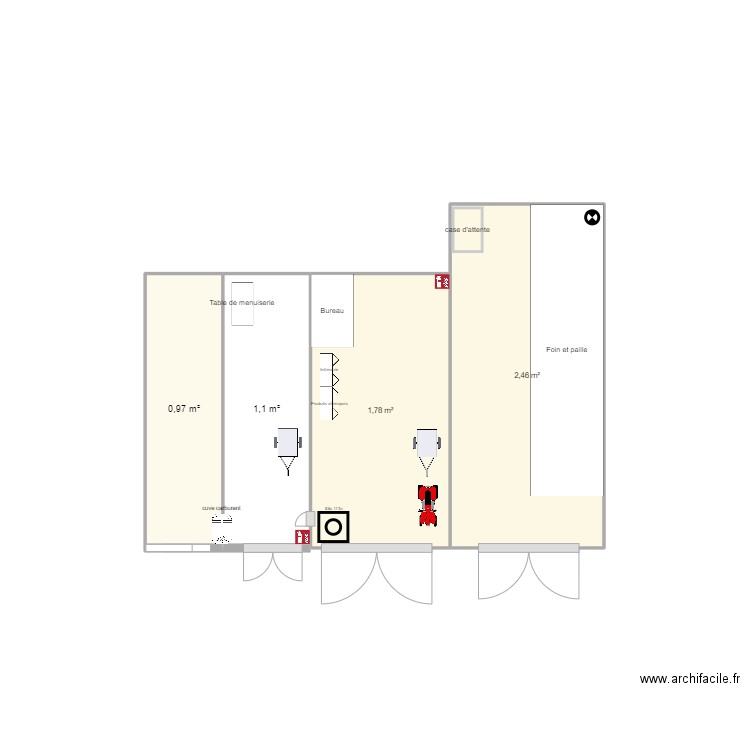 batiments. Plan de 4 pièces et 6 m2