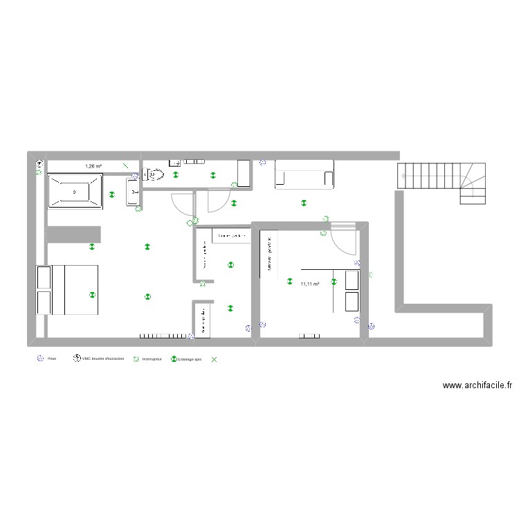 Etage 2 Chambres NVX BIS. Plan de 2 pièces et 12 m2