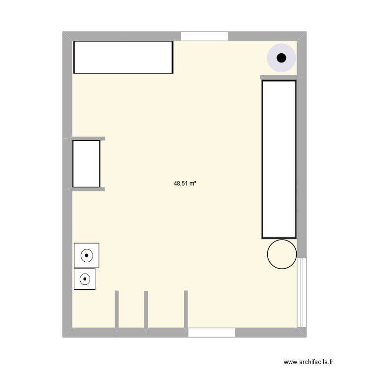 labo. Plan de 1 pièce et 49 m2