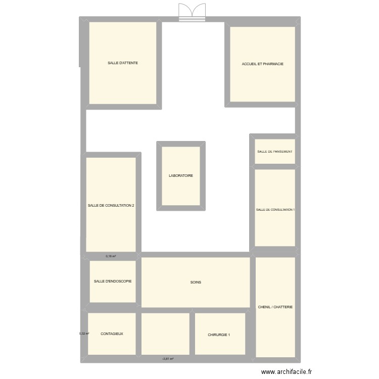 clinique. Plan de 14 pièces et 105 m2