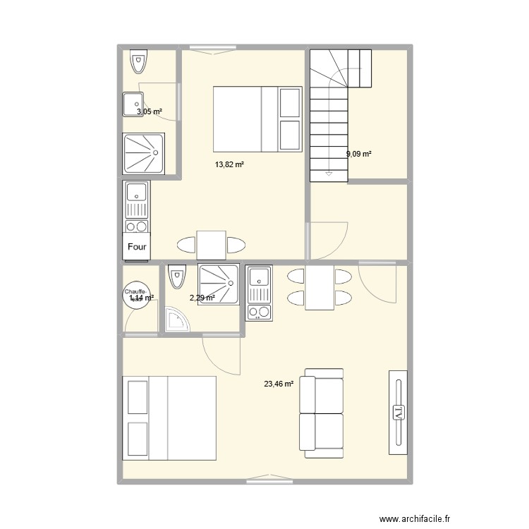 Combles Marly JSK. Plan de 6 pièces et 53 m2