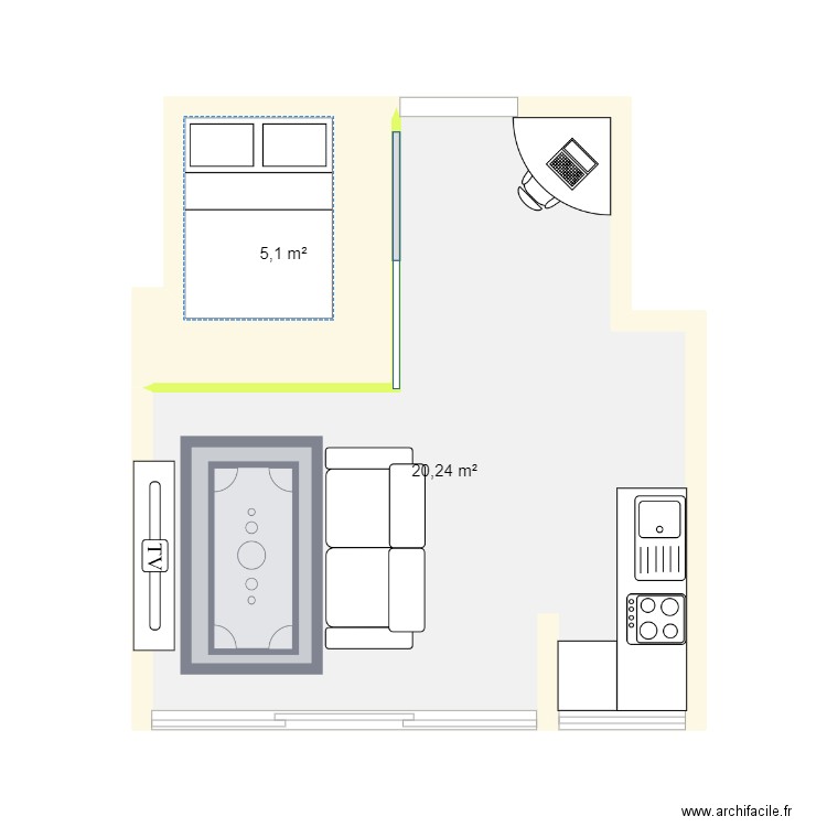 projet sens . Plan de 2 pièces et 25 m2