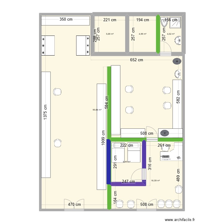 labo AB . Plan de 6 pièces et 129 m2