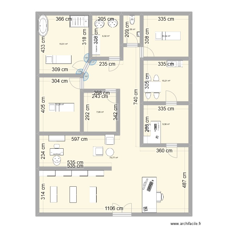 salon . Plan de 9 pièces et 148 m2