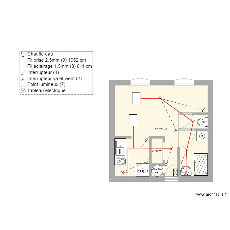 PLAN MAISON BILOU. Plan de 2 pièces et 21 m2