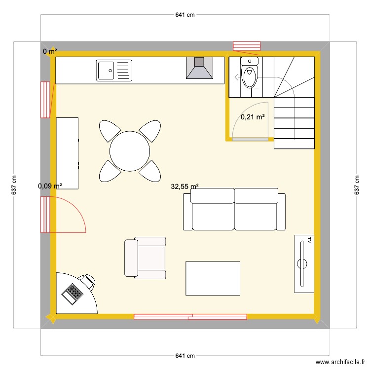 V11 rez chaussé. Plan de 4 pièces et 33 m2