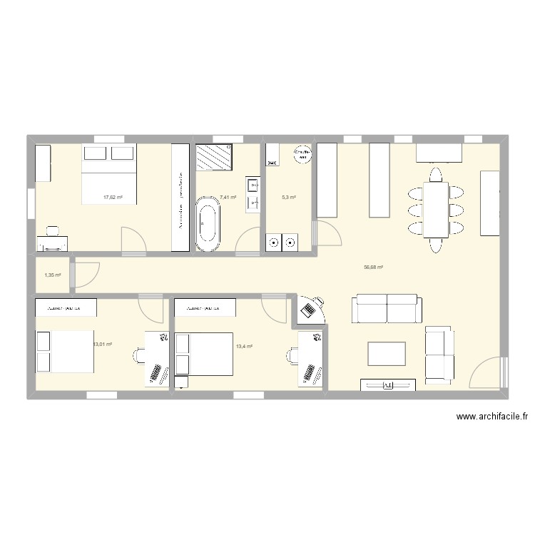 Appartement 2. Plan de 7 pièces et 115 m2