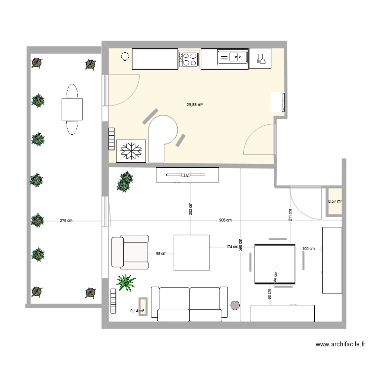 AUTRE PLAN SEJOUR PIE. Plan de 3 pièces et 31 m2