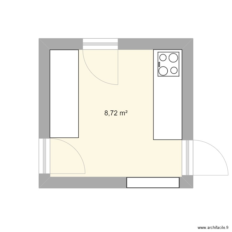 cuisine. Plan de 1 pièce et 9 m2