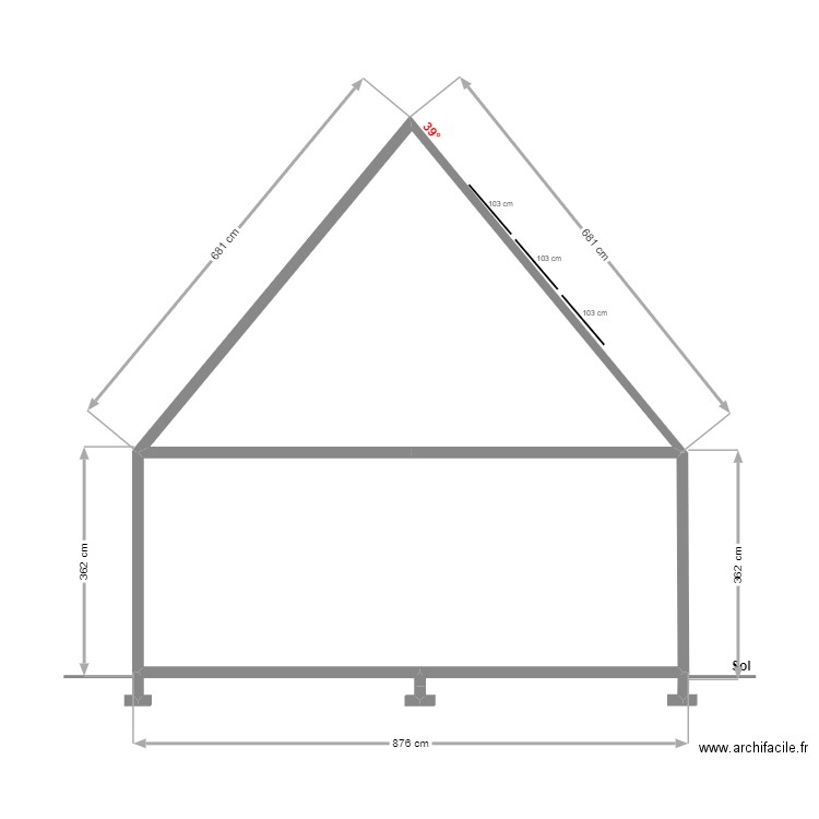 IYAKAREMYE  PLAN DE COUPE 1 . Plan de 2 pièces et 49 m2