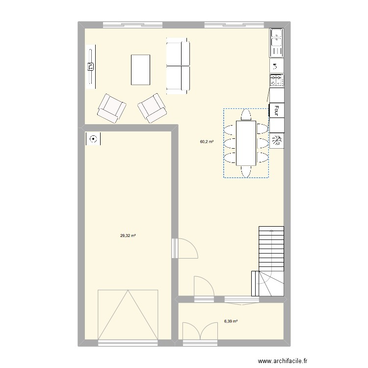 Maison/hanout. Plan de 3 pièces et 96 m2