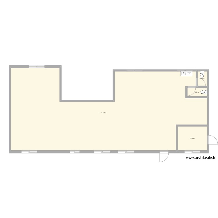 Vestiares. Plan de 4 pièces et 142 m2