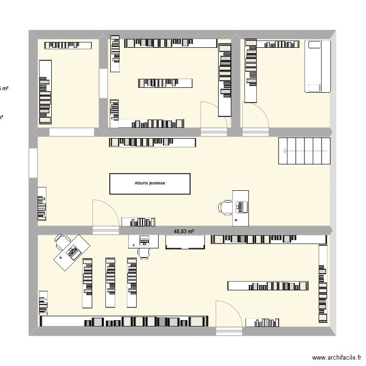 RDC 1 bib. Plan de 3 pièces et 71 m2