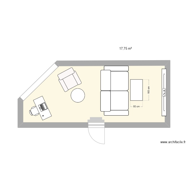 Cinema. Plan de 1 pièce et 18 m2