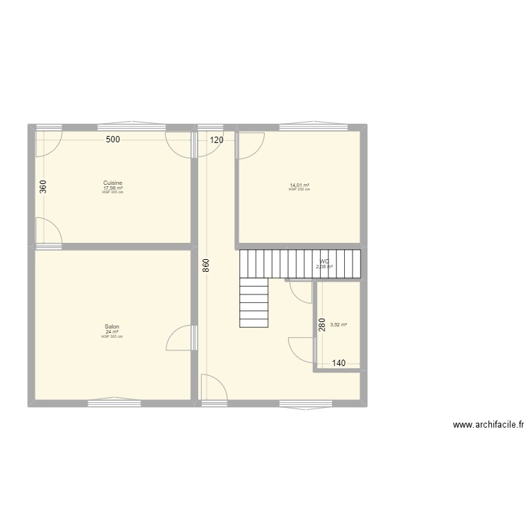 Plan maman - RDC. Plan de 6 pièces et 85 m2