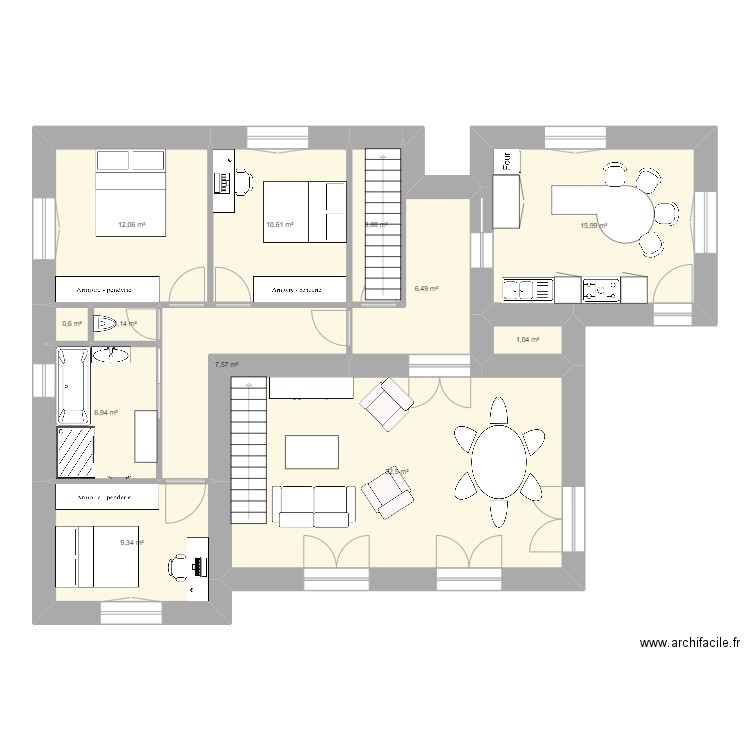 puechlascazes2. Plan de 12 pièces et 108 m2