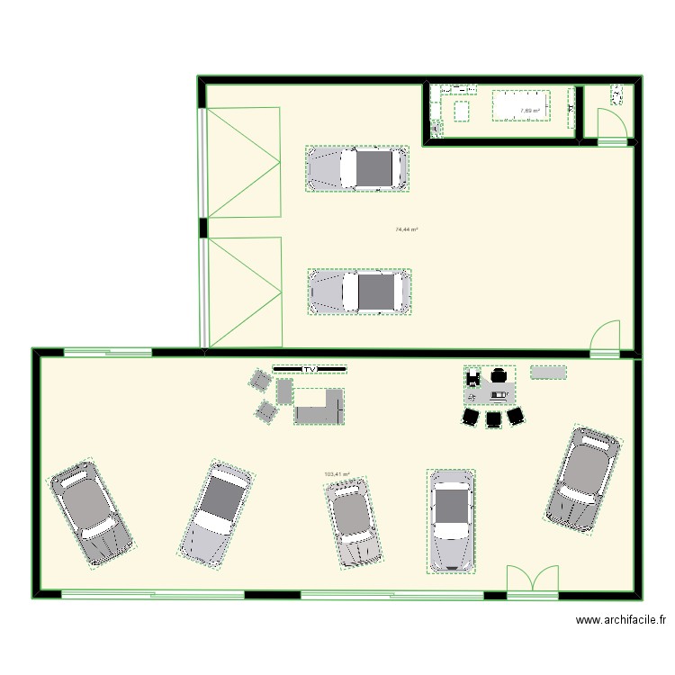 garage . Plan de 3 pièces et 186 m2