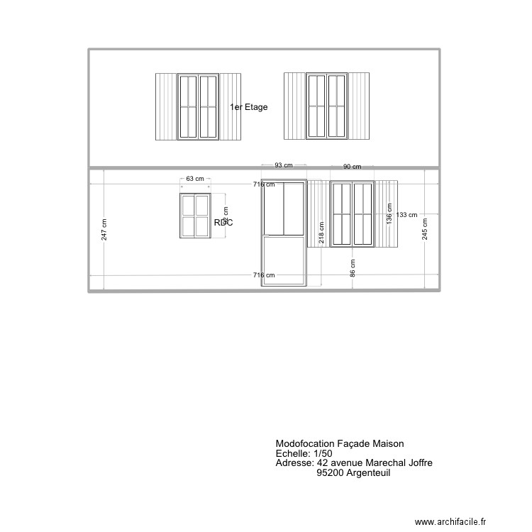 Modification Façade 1 50. Plan de 2 pièces et 35 m2