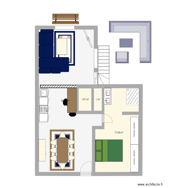 extension. Plan de 4 pièces et 58 m2