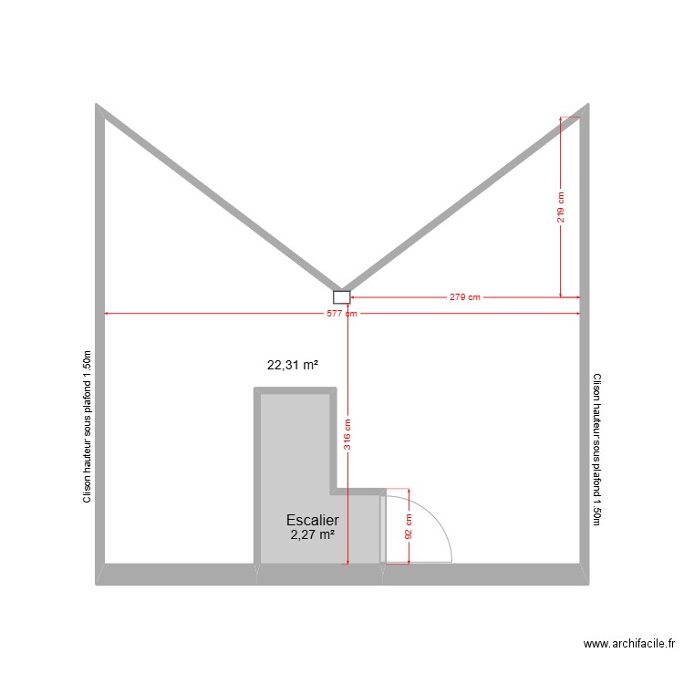 Projet 4 - Etage vierge - Maison 60 Saint Louis. Plan de 2 pièces et 25 m2