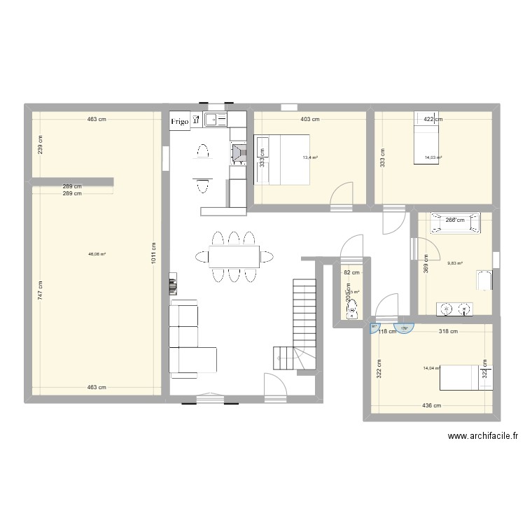 Maison Poustel. Plan de 6 pièces et 99 m2