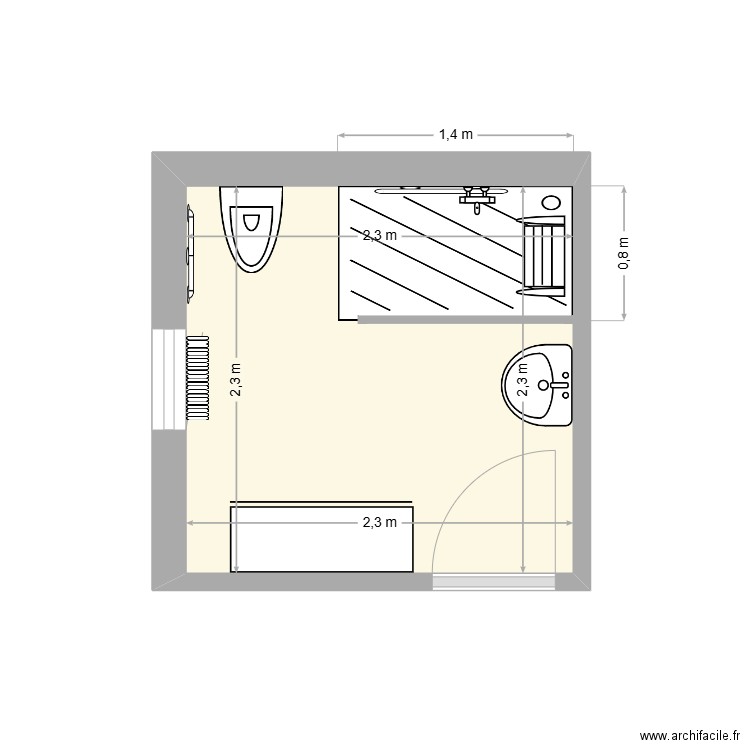 Deulceux après travaux. Plan de 1 pièce et 5 m2